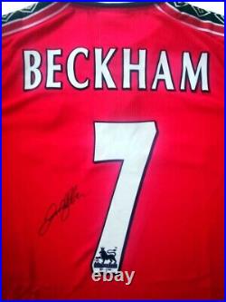 1998/99 Retro David Beckham SIGNED Manchester United JERSEY withCOA