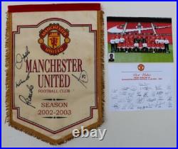 2002-03 Official Manchester United Champions Pennant Multi Signed inc. Beckham