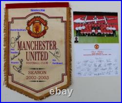 2002-03 Official Manchester United Champions Pennant Multi Signed inc. Beckham