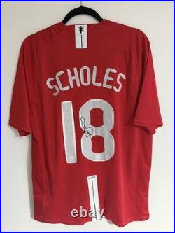 2008/09 Manchester United Home Shirt Hand Signed Paul Scholes Coa