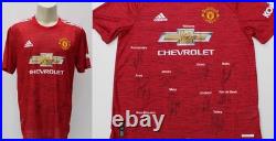 2020-21 Manchester United Home Shirt Squad Signed inc. Bruno Fernandes COA & Map