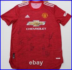 2020-21 Manchester United Home Shirt Squad Signed inc. Bruno Fernandes COA & Map