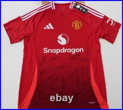 2024-25 Manchester United Home Shirt Squad Signed + COA, Map & Case (24055)