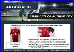 2024-25 Manchester United Home Shirt Squad Signed + COA, Map & Case (24055)