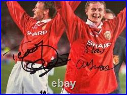 ALEX FERGUSON and TEDDY SHERINGHAM SIGNED MANCHESTER UNITED TREBLE PICTURE