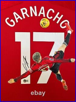 Alejandro Garnacho Painting on Framed Signed Manchester United Jersey