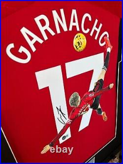 Alejandro Garnacho Painting on Framed Signed Manchester United Jersey