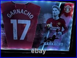 Alejandro Garnacho Signed Manchester United LED Framed Shirt Beckett With COA