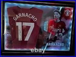 Alejandro Garnacho Signed Manchester United LED Framed Shirt Beckett With COA
