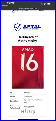 Amad Diallo signed shirt AFTAL EXACT PHOTO PROOF JERSEY MANCHESTER UNITED UTD
