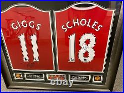 Authentic Signed Framed Giggs and Scholes Manchester United Tops with COA