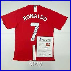 Autographed/Signed Cristiano Ronaldo Manchester United Red 08 Jersey BAS COA/LOA