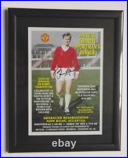 BOBBY CHARLTON MANCHESTER UNITED SIGNED POSTER 15x12 MOUNT FRAMED SOCCER