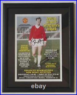 BOBBY CHARLTON MANCHESTER UNITED SIGNED POSTER 15x12 MOUNT FRAMED SOCCER