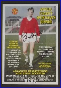 BOBBY CHARLTON MANCHESTER UNITED SIGNED POSTER 15x12 MOUNT FRAMED SOCCER