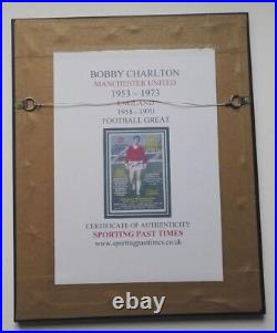 BOBBY CHARLTON MANCHESTER UNITED SIGNED POSTER 15x12 MOUNT FRAMED SOCCER