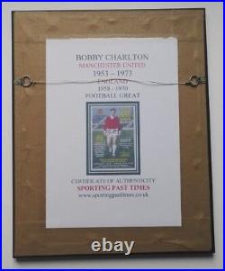 BOBBY CHARLTON MANCHESTER UNITED SIGNED POSTER 15x12 MOUNT FRAMED SOCCER