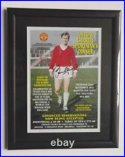 BOBBY CHARLTON MANCHESTER UNITED SIGNED POSTER 15x12 MOUNT FRAMED SOCCER