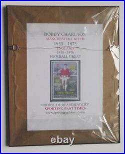 BOBBY CHARLTON MANCHESTER UNITED SIGNED POSTER 15x12 MOUNT FRAMED SOCCER