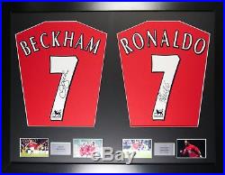 Beckham and Ronaldo Manchester United framed signed shirt display