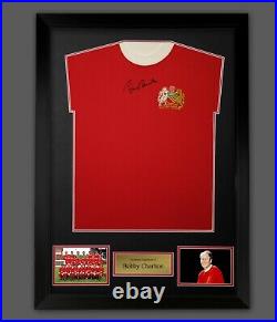 Bobby Charlton Hand Signed Manchester United Football Shirt In A Frame
