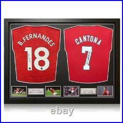 Bruno Fernandes And Eric Cantona Signed Manchester United Shirts. Dual Frame