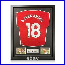 Bruno Fernandes Signed Manchester United Shirt. Standard Frame