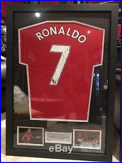 Cristiano Ronaldo & Eric Cantona Signed Manchester United Shirt Framed A1