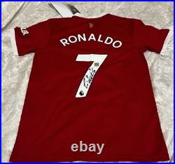 Cristiano Ronaldo Manchester United Hand Signed Shirt 2021/22 ADIDAS M BNWT COA Cristiano Ronaldo Manchester United Hand Signed Shirt 2021/22 ADIDAS M BNWT COA