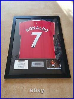 Cristiano Ronaldo Signed + Framed Manchester United Shirt Jersey Ballon Dor Coa