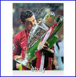 Cristiano Ronaldo Signed Manchester United Photo Champions League Trophy, Clos