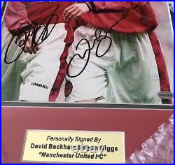DAVID BECKHAM & RYAN GIGGS Autograph SIGNED 8x10 Photo Manchester Utd FRAMED COA