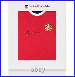 Denis Law Signed Manchester United Shirt Retro Gift Box Autograph Jersey