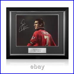Eric Cantona Signed Manchester United Football Photo Le King. Deluxe Frame