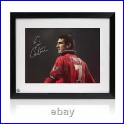 Eric Cantona Signed Manchester United Football Photo Le King. Framed