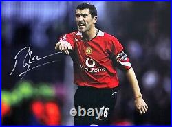 FRAMED ROY KEANE SIGNED MANCHESTER UNITED 16x12 FOOTBALL PHOTO COA & PROOF