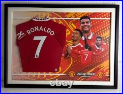 Framed, Cristiano Ronaldo Hand Signed Manchester United 22-23 Shirt Club COA