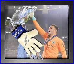 Framed Ederson Signed Puma Goalkeeper Glove See Proof + Coa Manchester City