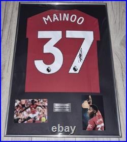 Framed Football Shirt. Mainoo Signed Manchester United Shirt With Proof And COA
