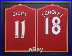 Framed Giggs & Scholes Signed Manchester United Shirts Football With Coa Proof