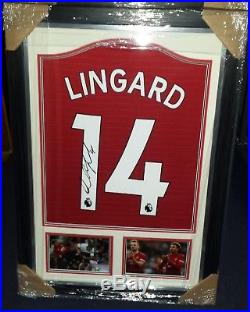 Framed Hand Signed Lingard 14 Manchester United 2018/19 Home Shirt Proof Shown