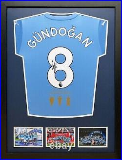 Framed Ilkay Gundogan Signed Manchester City Treble Winners Football Shirt Proof