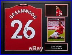 Framed Mason Greenwood Signed Manchester United Football Shirt See Proof Coa