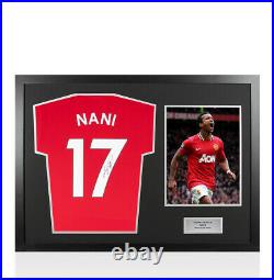 Framed Nani Signed Manchester United Shirt 2019-2020, Number 17 Panoramic