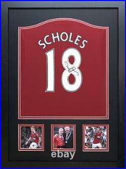 Framed Paul Scholes Signed Manchester United 18 Football Shirt See Proof & Coa
