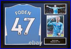 Framed Phil Foden Signed Manchester City 2021/22 Football Shirt See Proof Coa