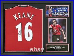 Framed Roy Keane Signed Manchester United Football Shirt With Coa & See Proof