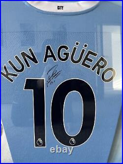 Framed Sergio Kun Aguero Signed Manchester City Football Shirt With Coa
