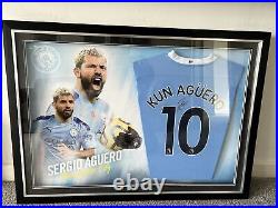 Framed Sergio Kun Aguero Signed Manchester City Football Shirt With Coa