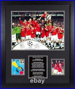 Framed Sheringham & Solskjaer Signed Manchester United Photo 1999 Final & Proof